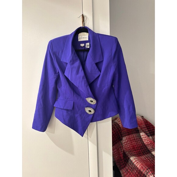 LULU BRAVO Vintage Purple Gabardine Jacket & Skirt Large Rhinestone Buttons Sz 4 - Picture 2 of 9